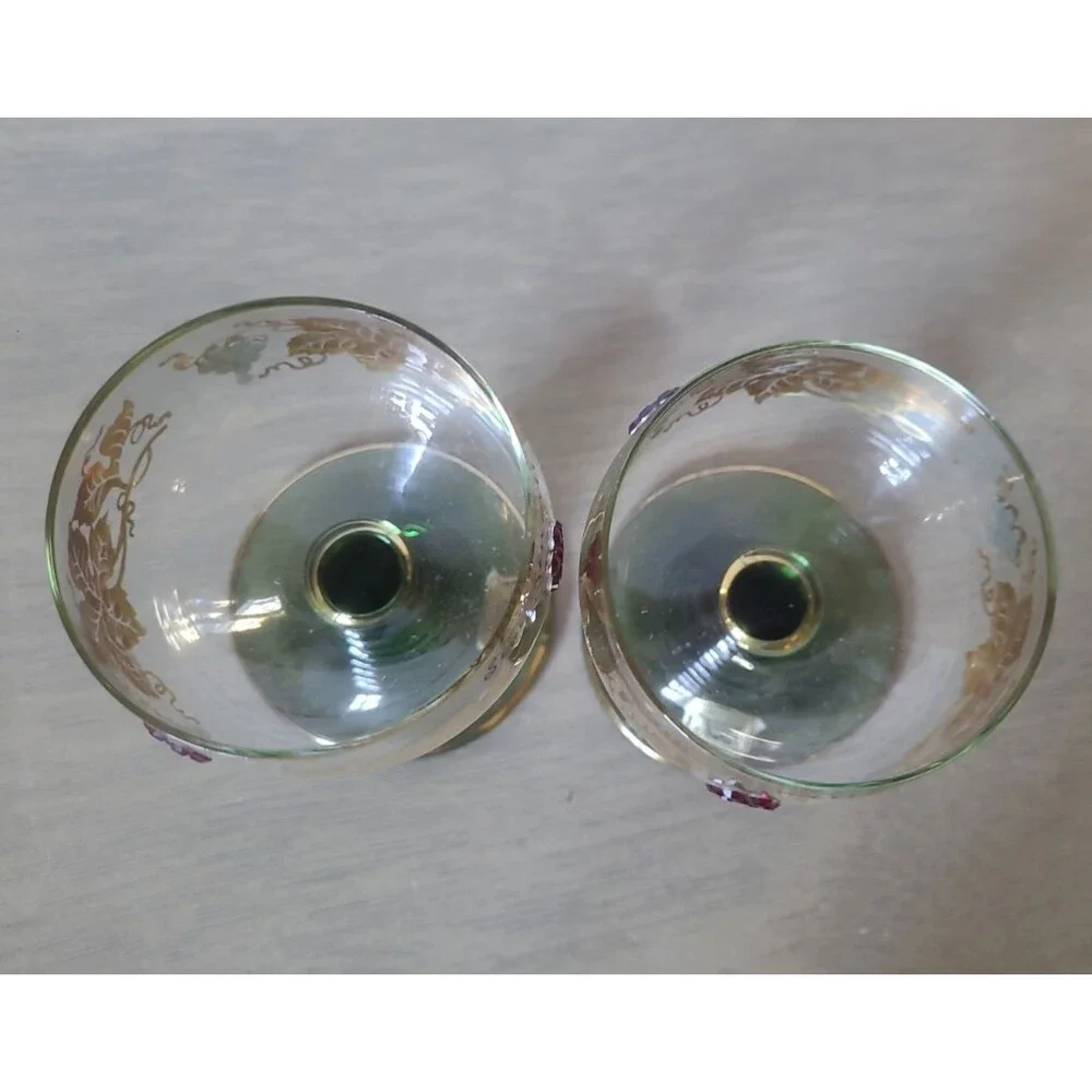 Set 2 Wittig Romer German Green Beehive Stem Gold Grapevine Cordial Glasses 4”